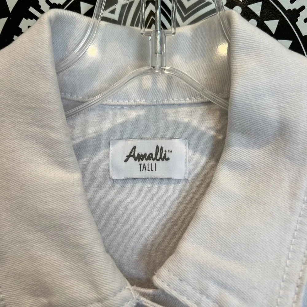 Amalli Talli Womens NWOT White‎ Denim Trucker Jacket Tall Small  Collared Button
